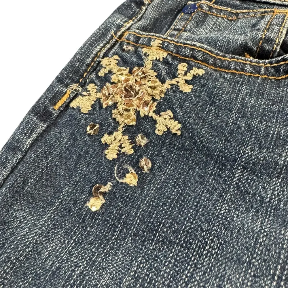 Gap Kids Bootcut Snowflake Sequined Jean Blue Gold Girl 12R